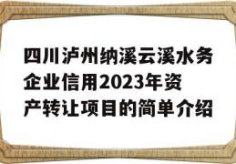 四川泸州纳溪云溪水务企业信用2023年资产转让项目的简单介绍