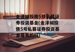 金泽城投债5号私募证券投资基金(金泽城投债5号私募证券投资基金是真的吗)