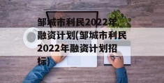 邹城市利民2022年融资计划(邹城市利民2022年融资计划招标)