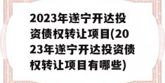 2023年遂宁开达投资债权转让项目(2023年遂宁开达投资债权转让项目有哪些)