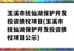 玉溪市抚仙湖保护开发投资债权项目(玉溪市抚仙湖保护开发投资债权项目公示)