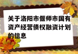 关于洛阳市偃师市国有资产经营债权融资计划的信息