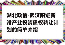 湖北政信-武汉阳逻新港产业投资债权转让计划的简单介绍