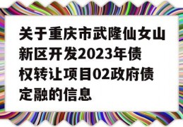 关于重庆市武隆仙女山新区开发2023年债权转让项目02政府债定融的信息