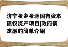 济宁金乡金源国有资本债权资产项目|政府债定融的简单介绍