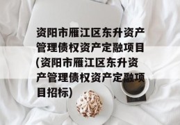 资阳市雁江区东升资产管理债权资产定融项目(资阳市雁江区东升资产管理债权资产定融项目招标)