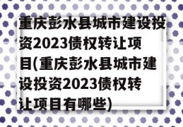 重庆彭水县城市建设投资2023债权转让项目(重庆彭水县城市建设投资2023债权转让项目有哪些)