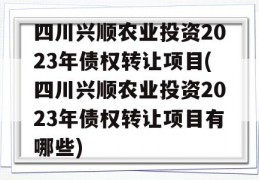 四川兴顺农业投资2023年债权转让项目(四川兴顺农业投资2023年债权转让项目有哪些)