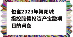 包含2023年舞阳城投控股债权资产定融项目的词条