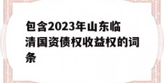 包含2023年山东临清国资债权收益权的词条