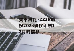 关于河北·ZZZR城投2023债权计划12月的信息