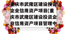 重庆市武隆区建设投资企业信用资产项目(重庆市武隆区建设投资企业信用资产项目管理中心)