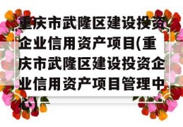 重庆市武隆区建设投资企业信用资产项目(重庆市武隆区建设投资企业信用资产项目管理中心)