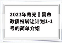 2023年寿光昇景市政债权转让计划1-1号的简单介绍