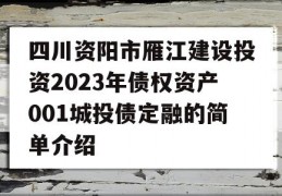 四川资阳市雁江建设投资2023年债权资产001城投债定融的简单介绍