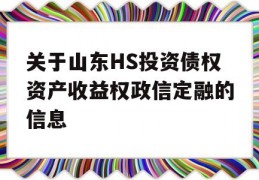 关于山东HS投资债权资产收益权政信定融的信息