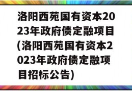 洛阳西苑国有资本2023年政府债定融项目(洛阳西苑国有资本2023年政府债定融项目招标公告)