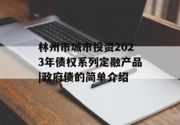 林州市城市投资2023年债权系列定融产品|政府债的简单介绍