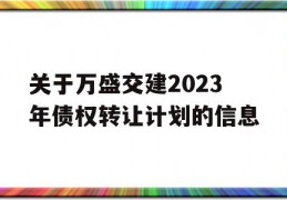 关于万盛交建2023年债权转让计划的信息