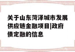 关于山东菏泽城市发展供应链金融项目|政府债定融的信息