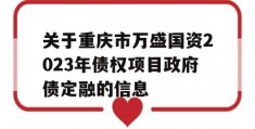 关于重庆市万盛国资2023年债权项目政府债定融的信息