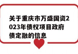 关于重庆市万盛国资2023年债权项目政府债定融的信息