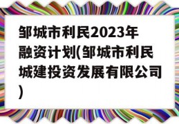 邹城市利民2023年融资计划(邹城市利民城建投资发展有限公司)