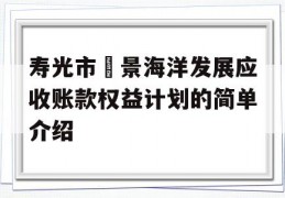 寿光市昇景海洋发展应收账款权益计划的简单介绍