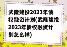 武隆建投2023年债权融资计划(武隆建投2023年债权融资计划怎么样)