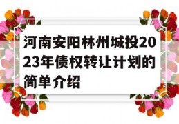 河南安阳林州城投2023年债权转让计划的简单介绍