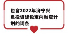 包含2022年济宁兴鱼投资建设定向融资计划的词条