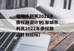 邹城市利民2022年债权融资计划(邹城市利民2022年债权融资计划招标)