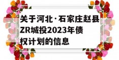 关于河北·石家庄赵县ZR城投2023年债权计划的信息