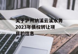 关于泸州纳溪云溪水务2023年债权转让项目的信息