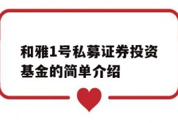 和雅1号私募证券投资基金的简单介绍