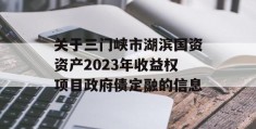 关于三门峡市湖滨国资资产2023年收益权项目政府债定融的信息