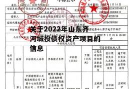 关于2022年山东齐河城投债权资产项目的信息