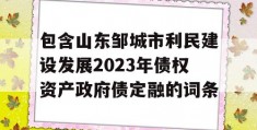 包含山东邹城市利民建设发展2023年债权资产政府债定融的词条