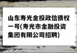 山东寿光金投政信债权一号(寿光市金融投资集团有限公司招聘)