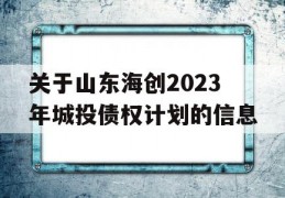 关于山东海创2023年城投债权计划的信息