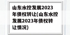 山东水控发展2023年债权转让(山东水控发展2023年债权转让情况)