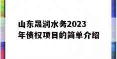 山东晟润水务2023年债权项目的简单介绍