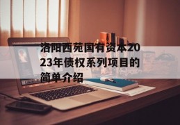 洛阳西苑国有资本2023年债权系列项目的简单介绍