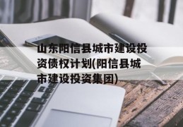 山东阳信县城市建设投资债权计划(阳信县城市建设投资集团)