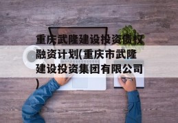 重庆武隆建设投资债权融资计划(重庆市武隆建设投资集团有限公司)