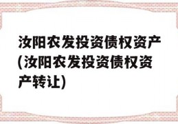 汝阳农发投资债权资产(汝阳农发投资债权资产转让)