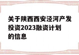 关于陕西西安泾河产发投资2023融资计划的信息