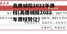 高唐城投2022年债权(高唐城投2022年债权转让)