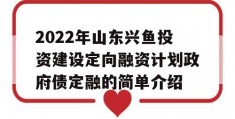 2022年山东兴鱼投资建设定向融资计划政府债定融的简单介绍