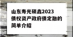 山东寿光硕鑫2023债权资产政府债定融的简单介绍